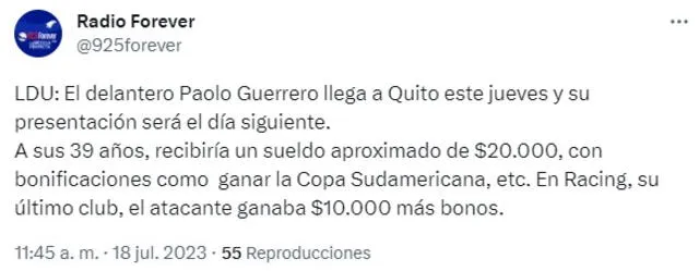 Se reveló el sueldo de Paolo Guerrero en LDU de Quito.