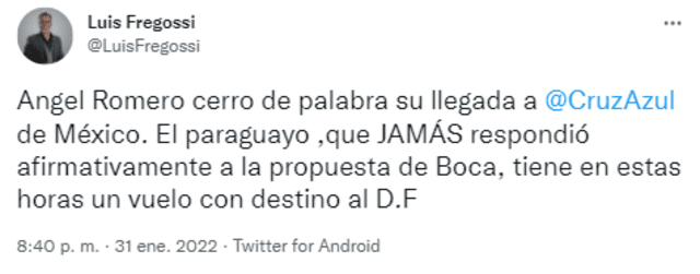 Ángel Romero no llegará a Boca Juniors.