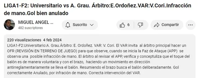 Miguel Scime sobre el gol anulado de Atlético Grau