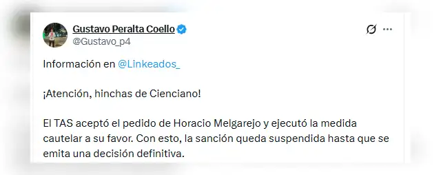 Horacio Melgarejo volverá a dirigir en el Torneo Clausura