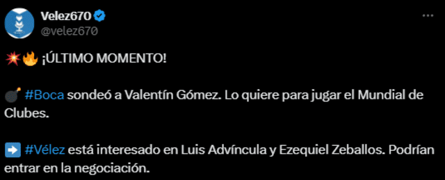 Luis Advíncula rumor Vélez Sarsfield