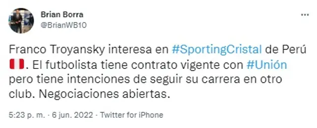 Franco Troyansky sería el '9' de Sporting Cristal.