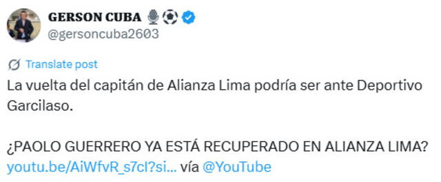 El tuit sobre el presente de Paolo Guerrero | Foto: X-Gerson Cuba    