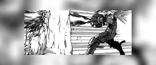 Imagen del manga de BKN donde Bakugo reduce el rango de su ataque de su quirk   