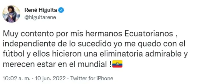 René Higuita feliz por Ecuador.