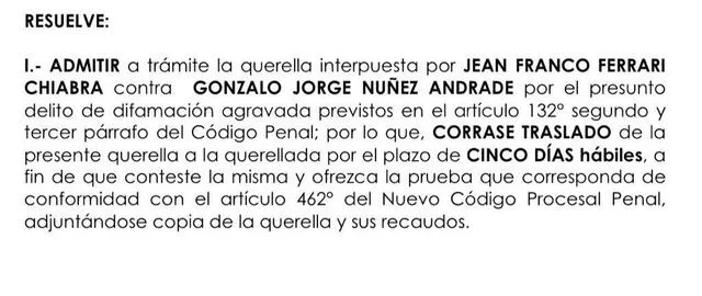 Querella de Jean Ferrari contra Gonzalo Núñez