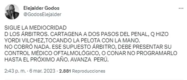 Elejalder Godos al árbitro Jesús Cartagena.