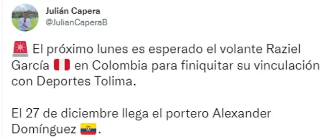 Raziel García llegará a Deportes Tolima.