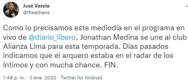 Jonathan Medina a Alianza Lima.
