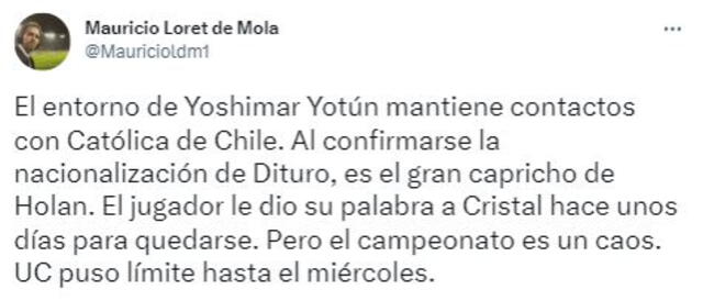 U. Católica le habría colocado fecha límite a Yoshimar Yotún. U. Católica le habría colocado fecha límite a Yoshimar Yotún.
