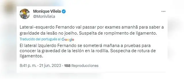Fernando se perdería el partido contra Alianza Lima.