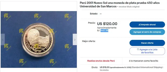 Moneda 1 sol 2001 Moneda 1 sol 2001