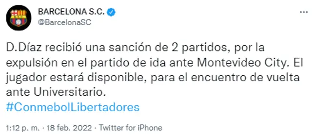 Damián Díaz no jugará los dos partidos ante Universitario.