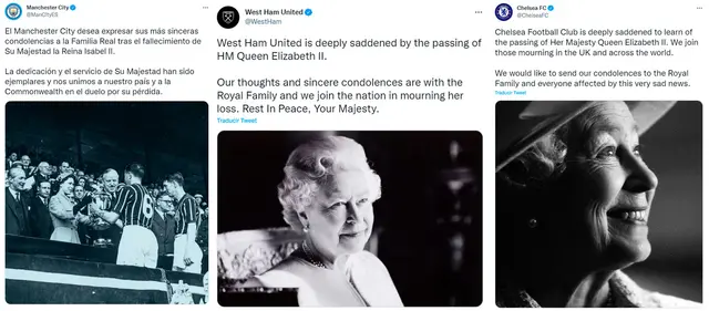 Equipos de la Premier League despiden a la Reina Isabel II.   