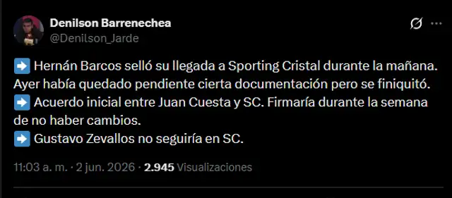Hernán Barcos será el nuevo jugador de Sporting Cristal Hernán Barcos será el nuevo jugador de Sporting Cristal