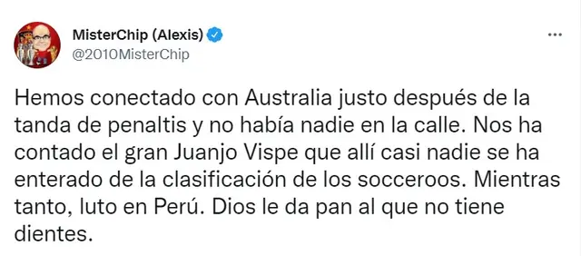  MisterChip respecto a la eliminación de la Selección Peruana de Qatar 2022.   
