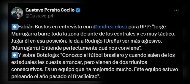 Bustos sobre la titularidad de Murrugarra | Foto: Twitter   