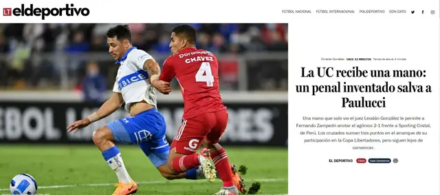 La Tercera sobre la polémica victoria de la U. Católica sobre Cristal.