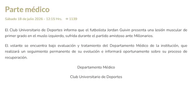 Parte médico de Jordan Guivin Parte médico de Jordan Guivin