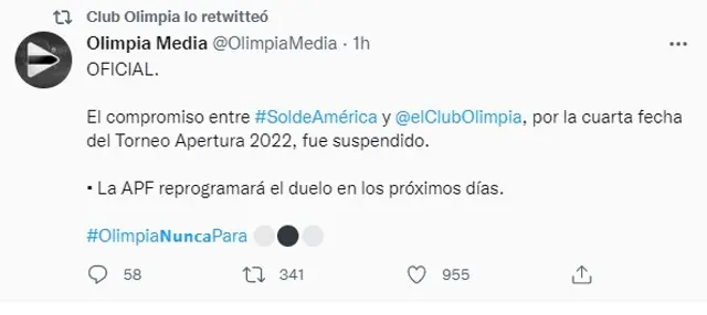 Comunicado de Club Olimpia   