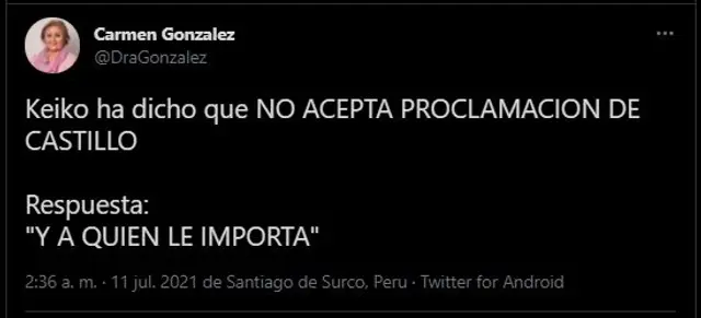 Carmen González se refirió a Keiko Fujimori.   