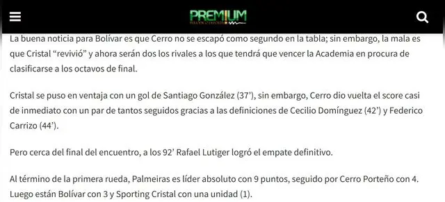 Sporting Cristal vs Bolívar