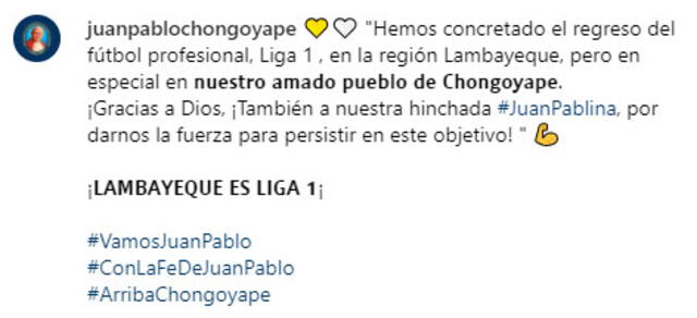La publicación del club Juan Pablo II en Instagram    