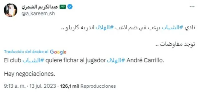 André Carrillo saldría de Al-Hilal, informaron desde Arabia Saudita.