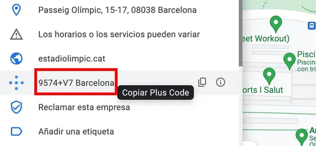Ejemplo de un Plus Code propio de Google Maps.    