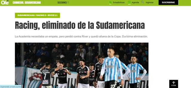 Olé reaccionaba así a la eliminación de Racing.   
