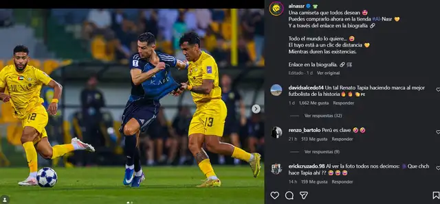 Al-Nassr publicó la foto de Tapia jalándole la camiseta a Cristiano Ronaldo.
