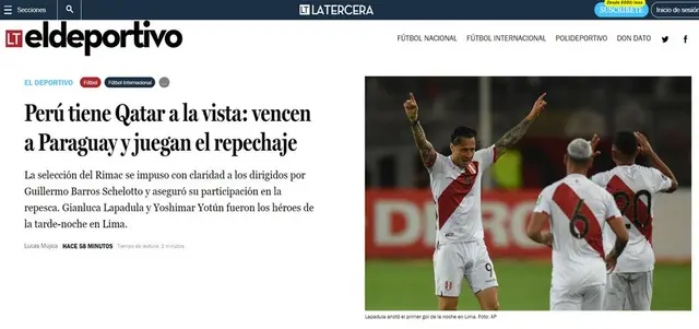 La Tercera sobre Perú al repechaje.