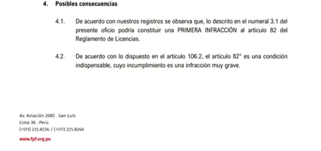 La infracción de Deportivo Municipal.