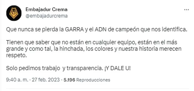 Embajadur Crema pidió respeto a la camiseta de la 'U'.