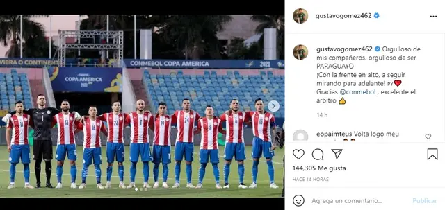 Gustavo Gómez y su irónico mensaje tras el Perú-Paraguay. Foto. Instagram   