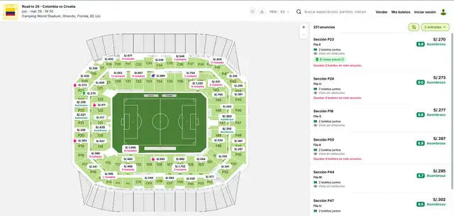 Precios de las entradas para el Colombia vs Croacia. Foto: Viagogo
