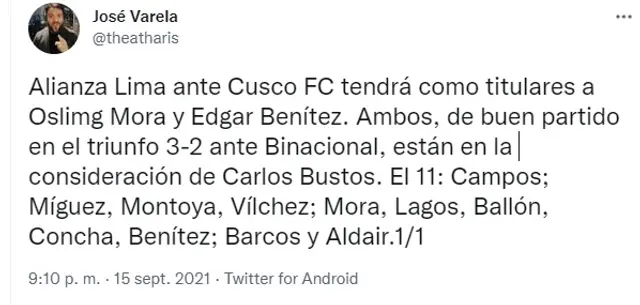 Twitter: José Varela. (Foto: Captura de Pantalla)