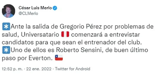 Roberto Sensini es una de las opciones de Universitario de Deportes.
