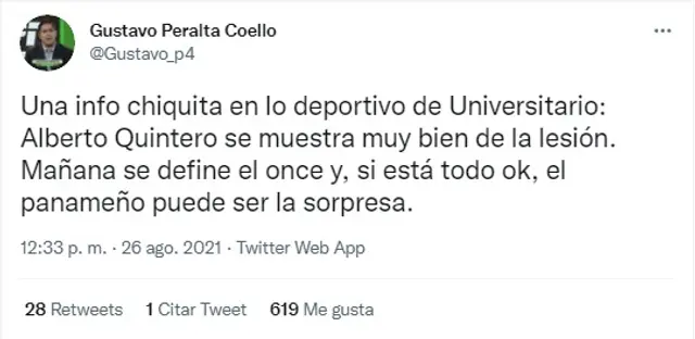 Twitter de Gustavo Peralta. (Foto: Captura de pantalla) Twitter de Gustavo Peralta. (Foto: Captura de pantalla)