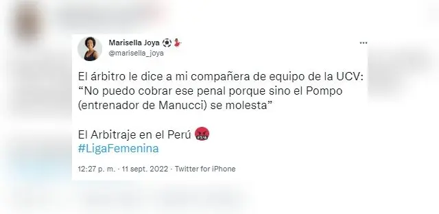 Marisella Joya denunció al árbitro.