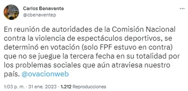 Fecha 3 de la Liga 1 no va a jugarse. Fecha 3 de la Liga 1 no va a jugarse.