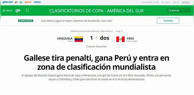 Portada "Globo Esporte" de Brasil.   