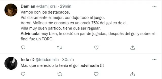 Hinchas se rinden ante actuación de Advíncula.   