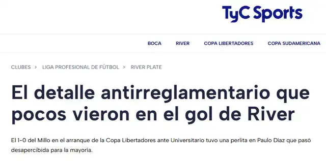 La publicación de TyC Sports sobre el Universitario vs. River Plate La publicación de TyC Sports sobre el Universitario vs. River Plate