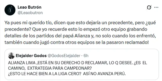 Leao Butrón le respondió al periodista Godos. Foto: X