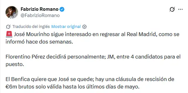 Mourinho estaría en los planes del Real Madrid