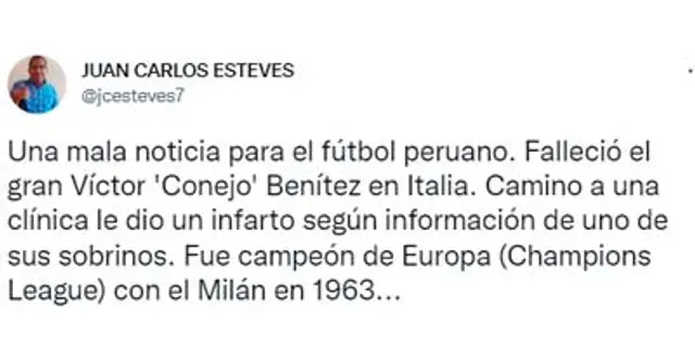 Juan Carlos Esteves detalló el fallecimiento del recordado 'Conejo' Benítez