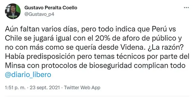 Información sobre el aforo de hinchas en el Estadio Nacional para el Perú vs Chile. Información sobre el aforo de hinchas en el Estadio Nacional para el Perú vs Chile.