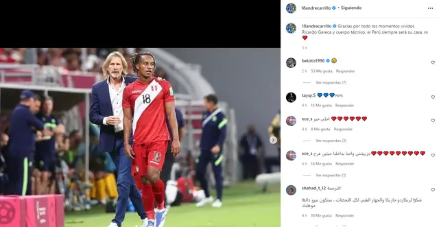 André Carrillo y su despedida a Ricardo Gareca