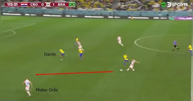  Croacia aprovechó la mala ubicación de Danilo para atacar por derecha.   